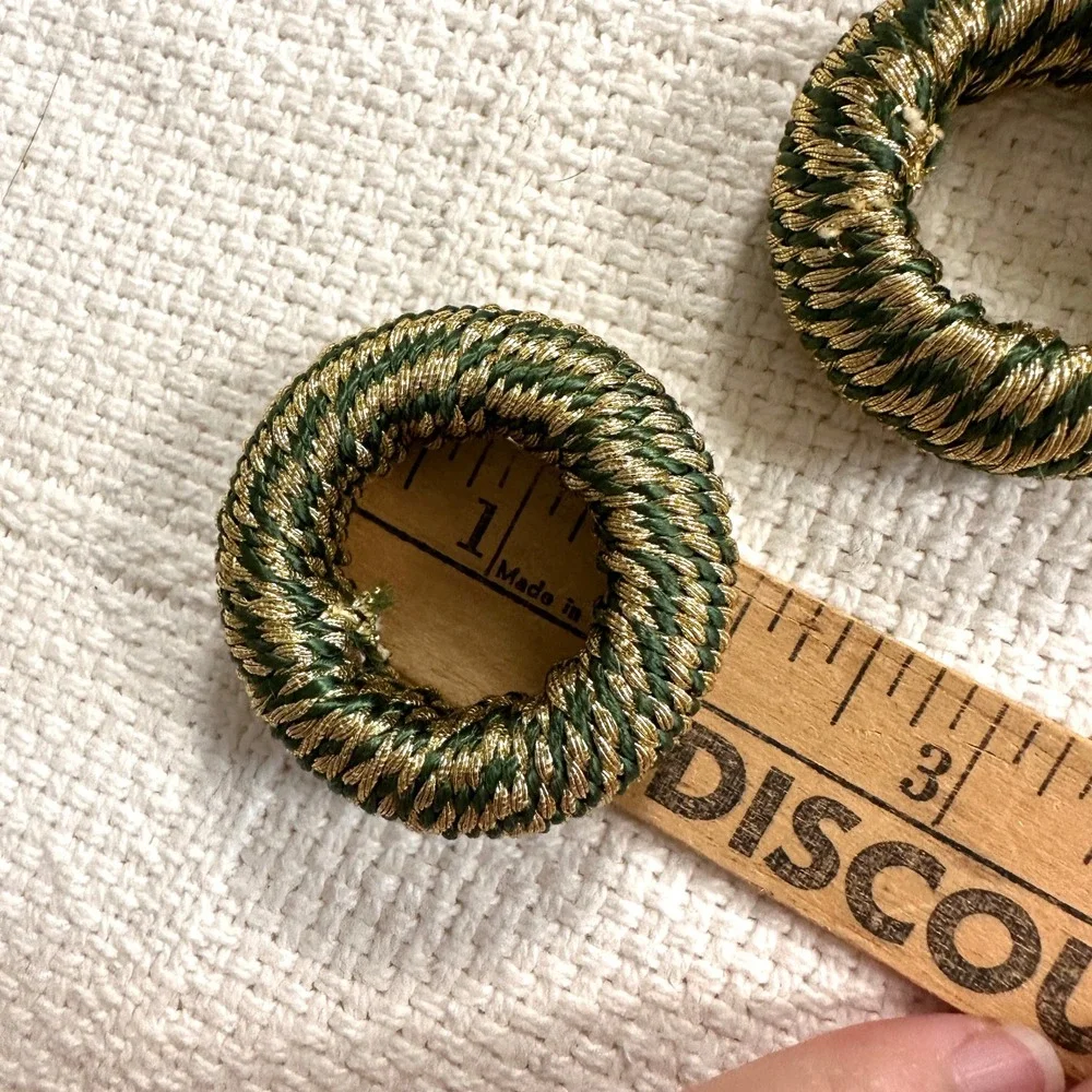 VTG Napkin Rings Set of 2 Green Gold Twisted Cord Braided Holiday Decor Regency‎